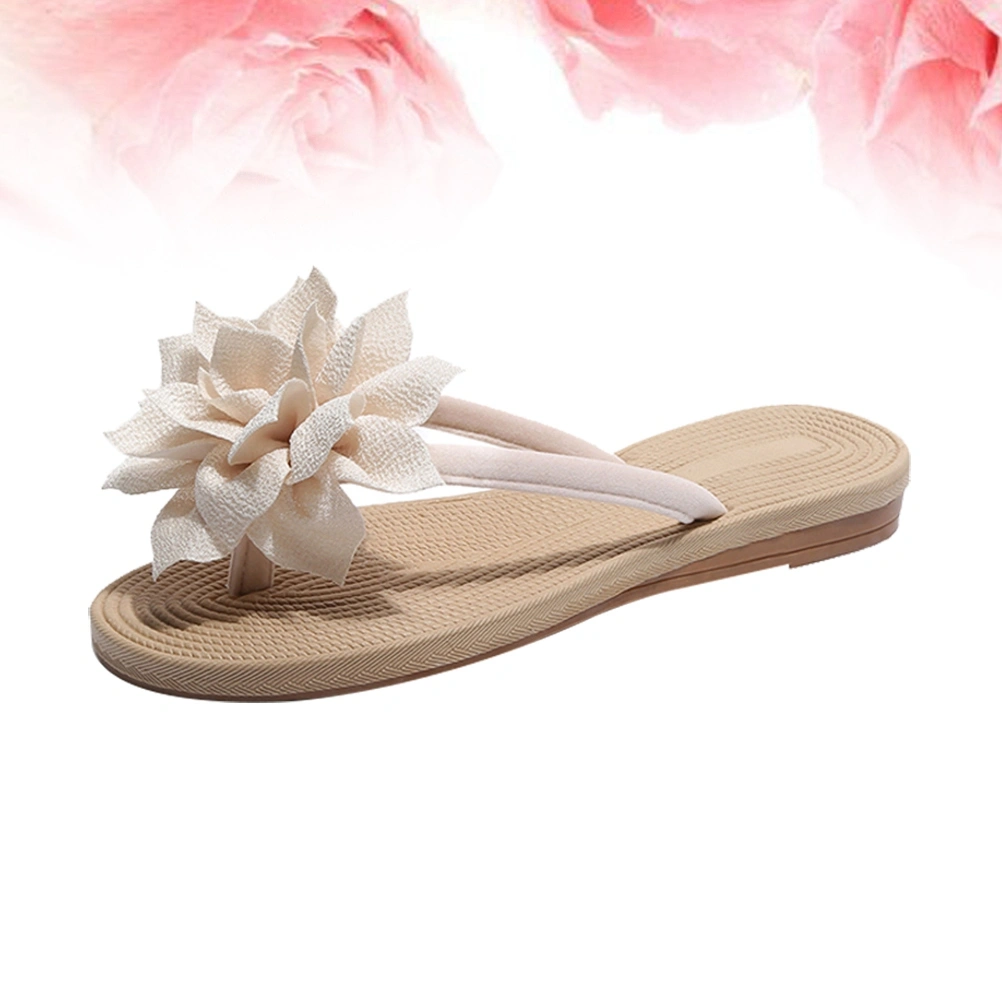 Flower Flip-flops Summer Beach Casual Personality Sandal Slippers for Woman Girls Size 37 (Creamy White)