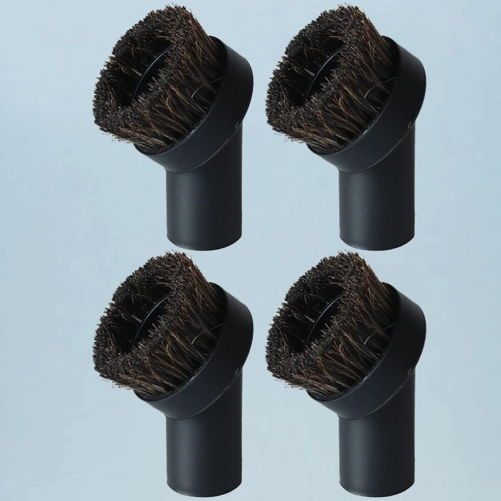 4Pcs European Vacuum Cleaner Brush Accessories Replacement Dirt Remover Horse Hair Round Brush Dusty Brush Vacuum Attachments (Black, Inner Diameter 32MM)