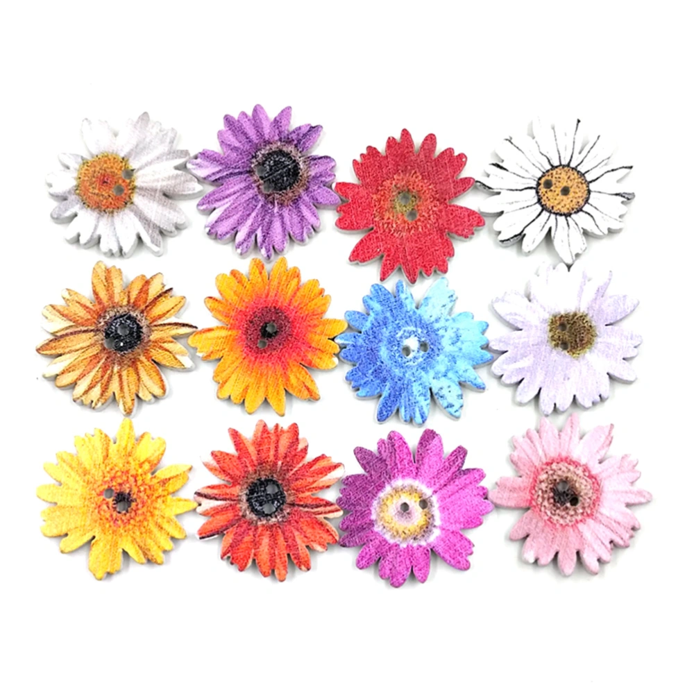 50Pcs Single Side Painting Buttons Daisy Flower Fastener DIY Clothes Buckles Clothing Accessories Assorted Pattern