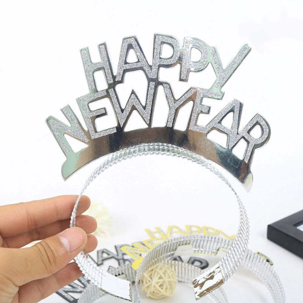 9pcs Happy New Year Hair Bands Unique Hair Hoops Headdress Hair Accessories Party Favors Supplies for Festival (Golden + Silver + Black)