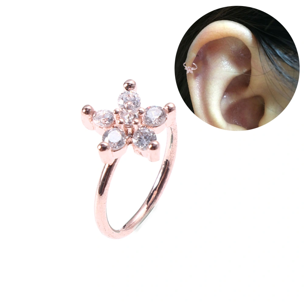 Copper Anti Allergy Snowflake Horn-Shaped Nose Nails Fixing Ring Women Body Piercing Jewlery (Rose Gold)