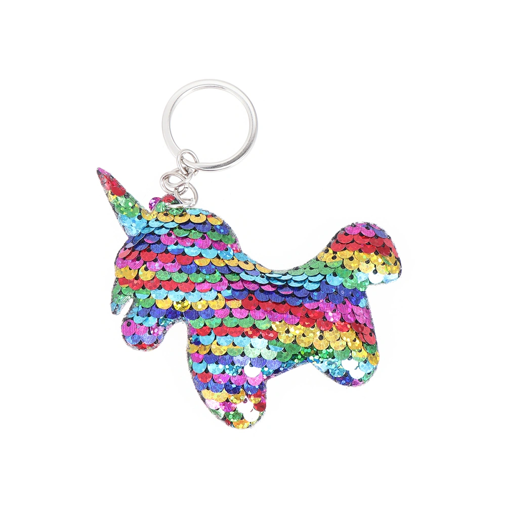 2Pcs Unicorn Keychains Double-sided Shiny Sequin Unicorn Pendant Cartoon Animal Glowing Car Key Rings Key Holder (Colorful)