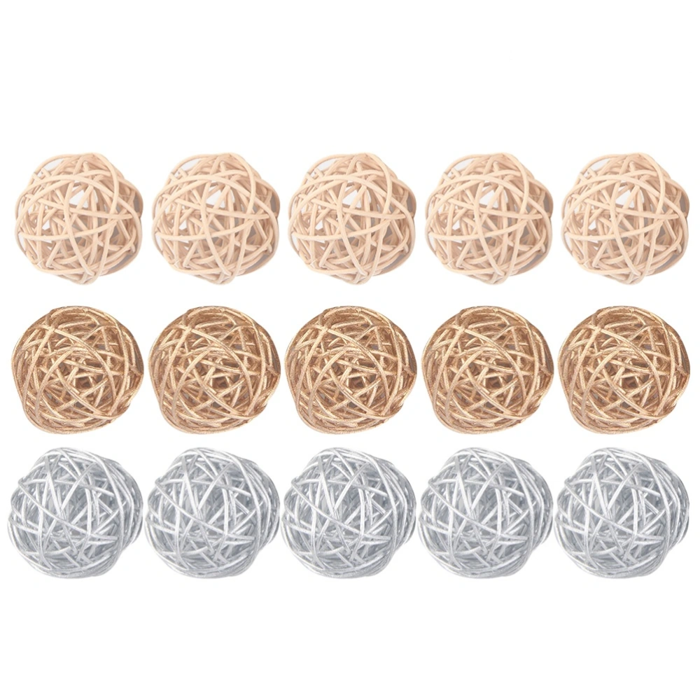 15pcs Wicker Rattan Ball Creative DIY Craft Decorative Ball Hanging Simple Vine Ball for Kindergarten Hotel Bar Home (Random Color)