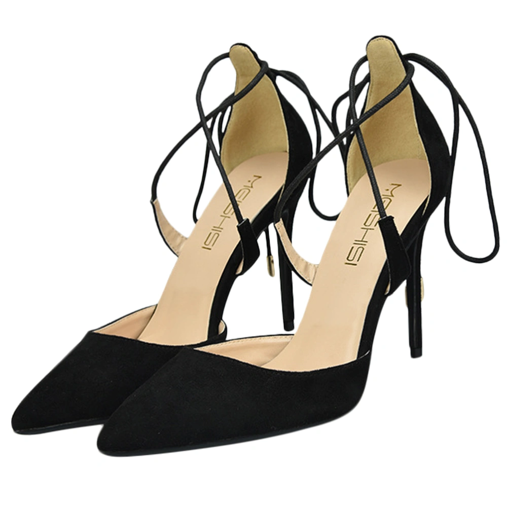 1 Pair of High Heel Shoes Fashion Cross String Strap Stiletto Lady  High Heel Shoes Sexy Thin Heel Dress Shoes (Black, Heel 8cm, Size 40, 8US,5.5UK，39EU,9.825Inch)