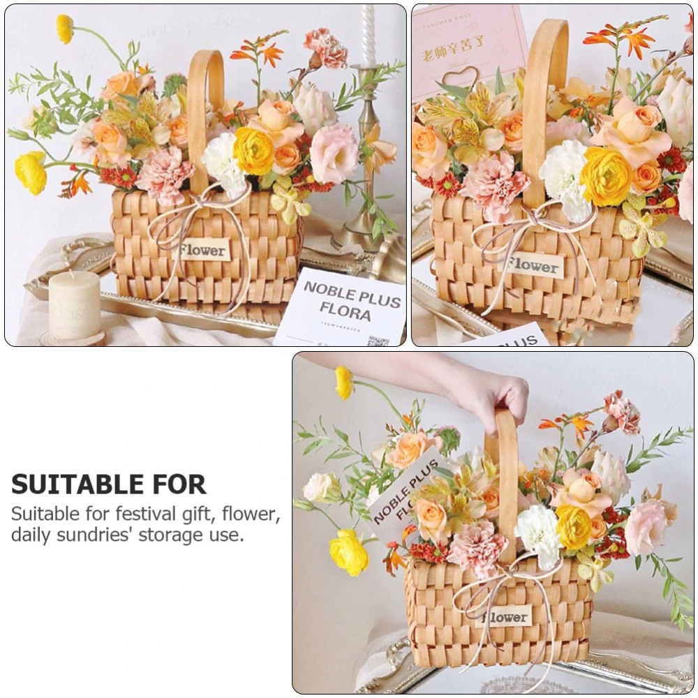 1pc Hand Knitting Flower Flower Wooden Basket Flower Arrangement Container