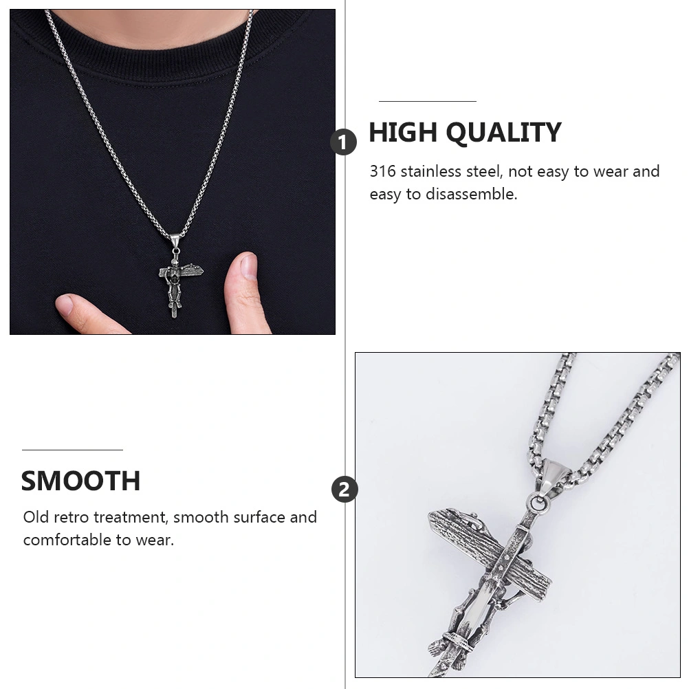 1pc Exquisite Man Cross Necklace Man Skeleton Pendant Necklace Male Necklace