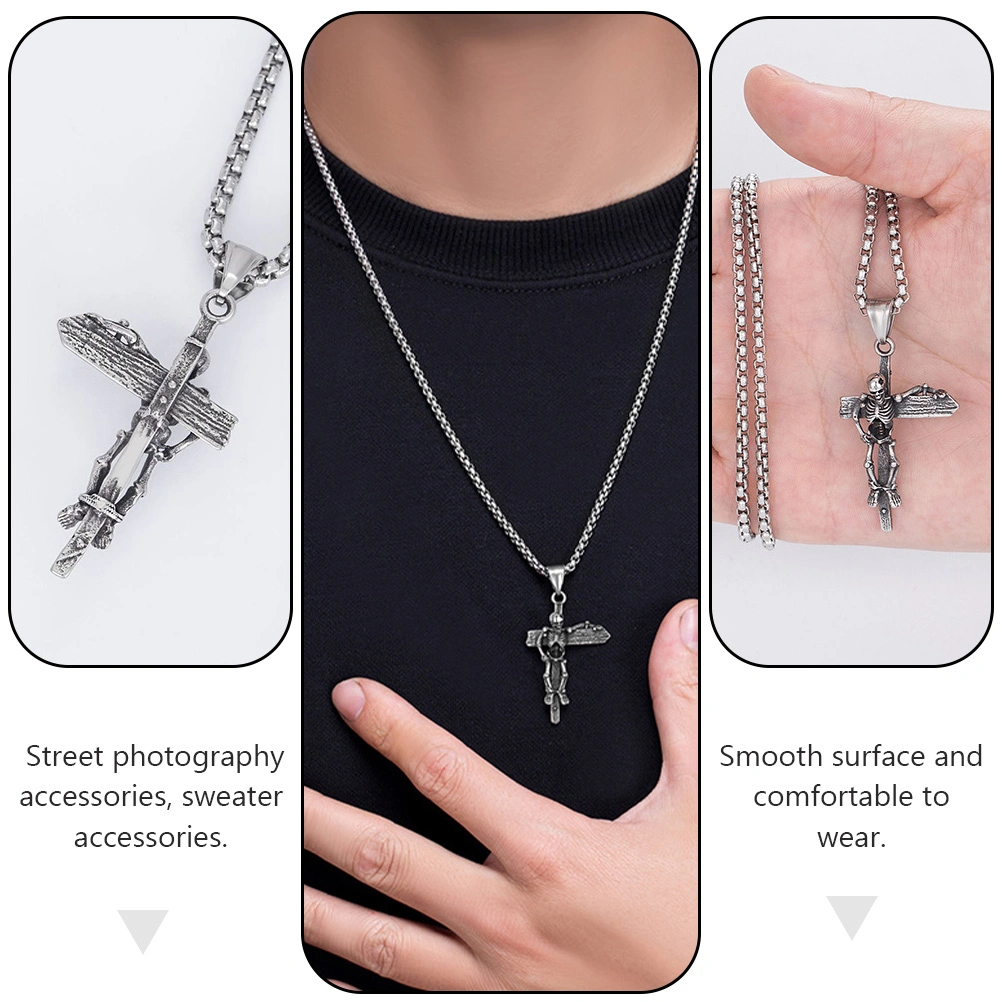 1pc Exquisite Man Cross Necklace Man Skeleton Pendant Necklace Male Necklace