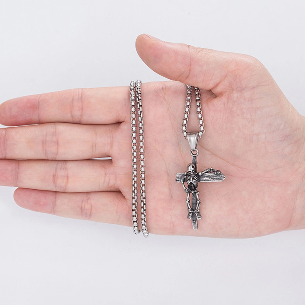 1pc Exquisite Man Cross Necklace Man Skeleton Pendant Necklace Male Necklace