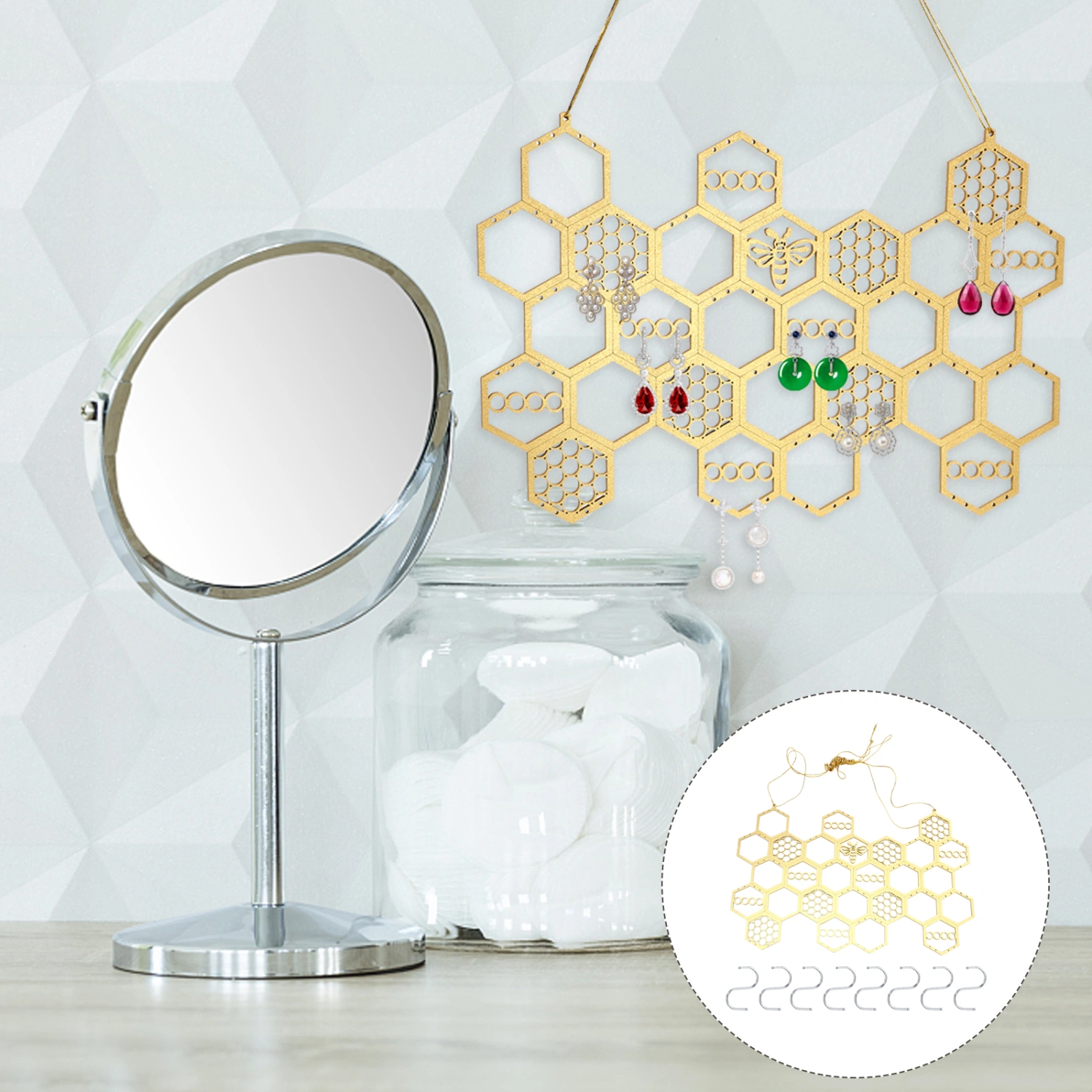 Household Hanging Jewelry Rack Honeycomb Design Jewelry Earring Display Rack