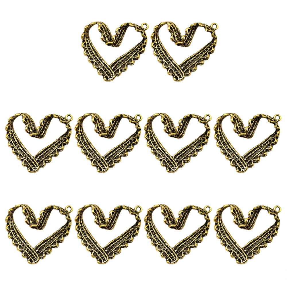 10pcs Lace Heart Shape Pendants Alloy Charms DIY Jewelry Making Accessory for Necklace Crafts (Antique Golden)