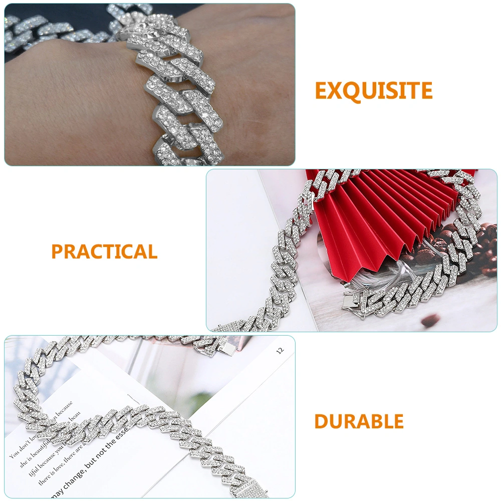 Rhinestone Cuban Link Chain Bracelet Stackable Link Chain Bracelet for Men Women