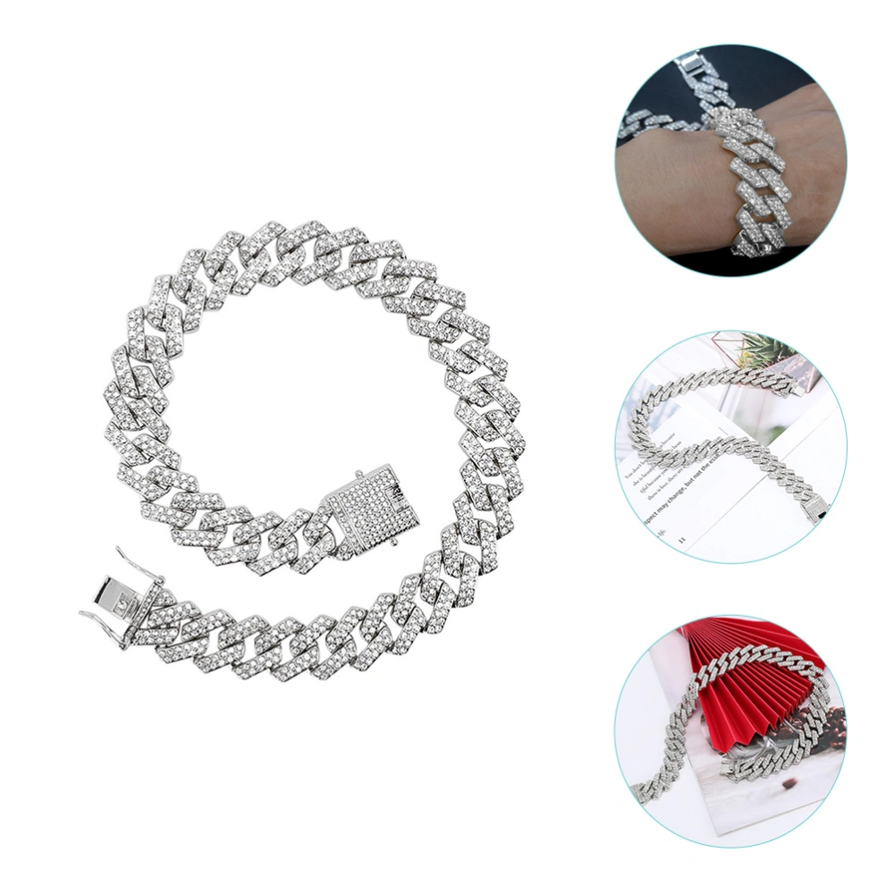 Rhinestone Cuban Link Chain Bracelet Stackable Link Chain Bracelet for Men Women