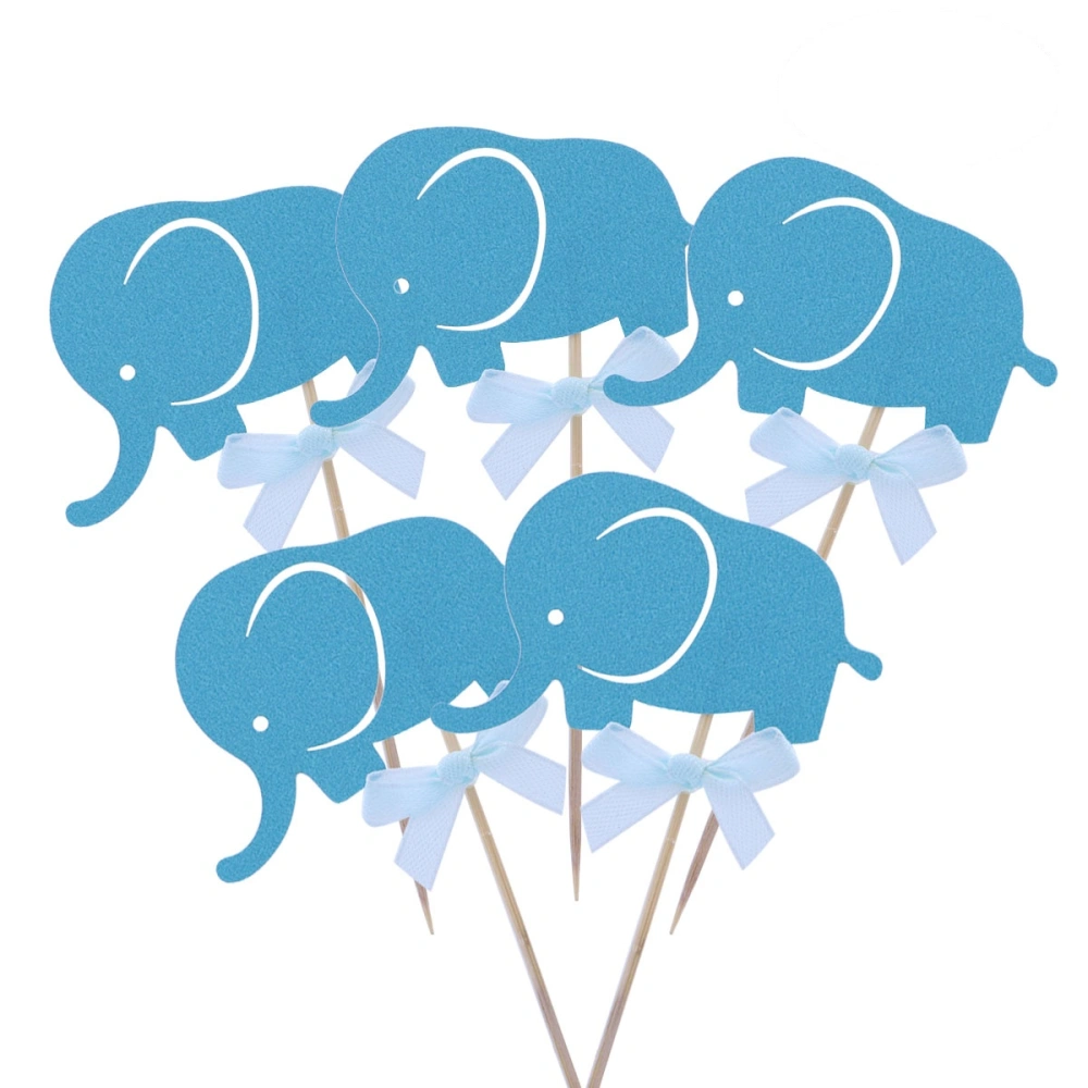 10pcs Cake Cupcake Toothpick Toppers Elephant and Fresh Cake Decoration for Party Dessert (Blue)