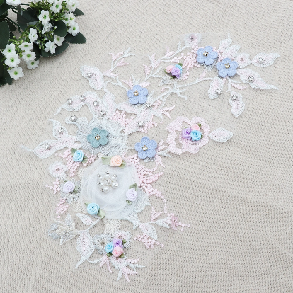 Colorful Clothing Patch Sticker Handmade Stereoscopic Plum Blossom Rhinestone Lace Pearl Decor Hole Filling Patch Sticker Accessory for Clothing Pants Bags