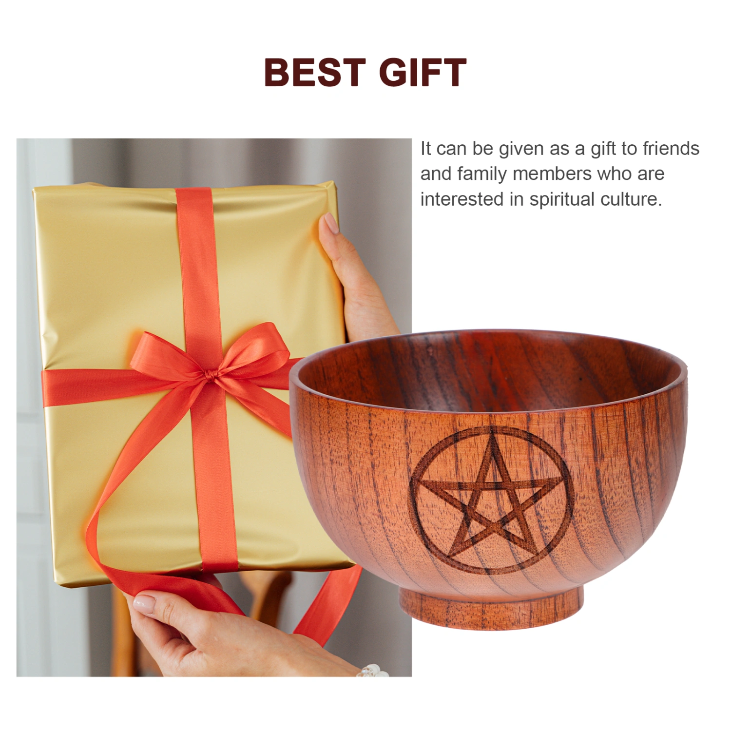1pc Delicate Wooden Bowl Home Rice Bowl Decoration Simple Desktop Adornment