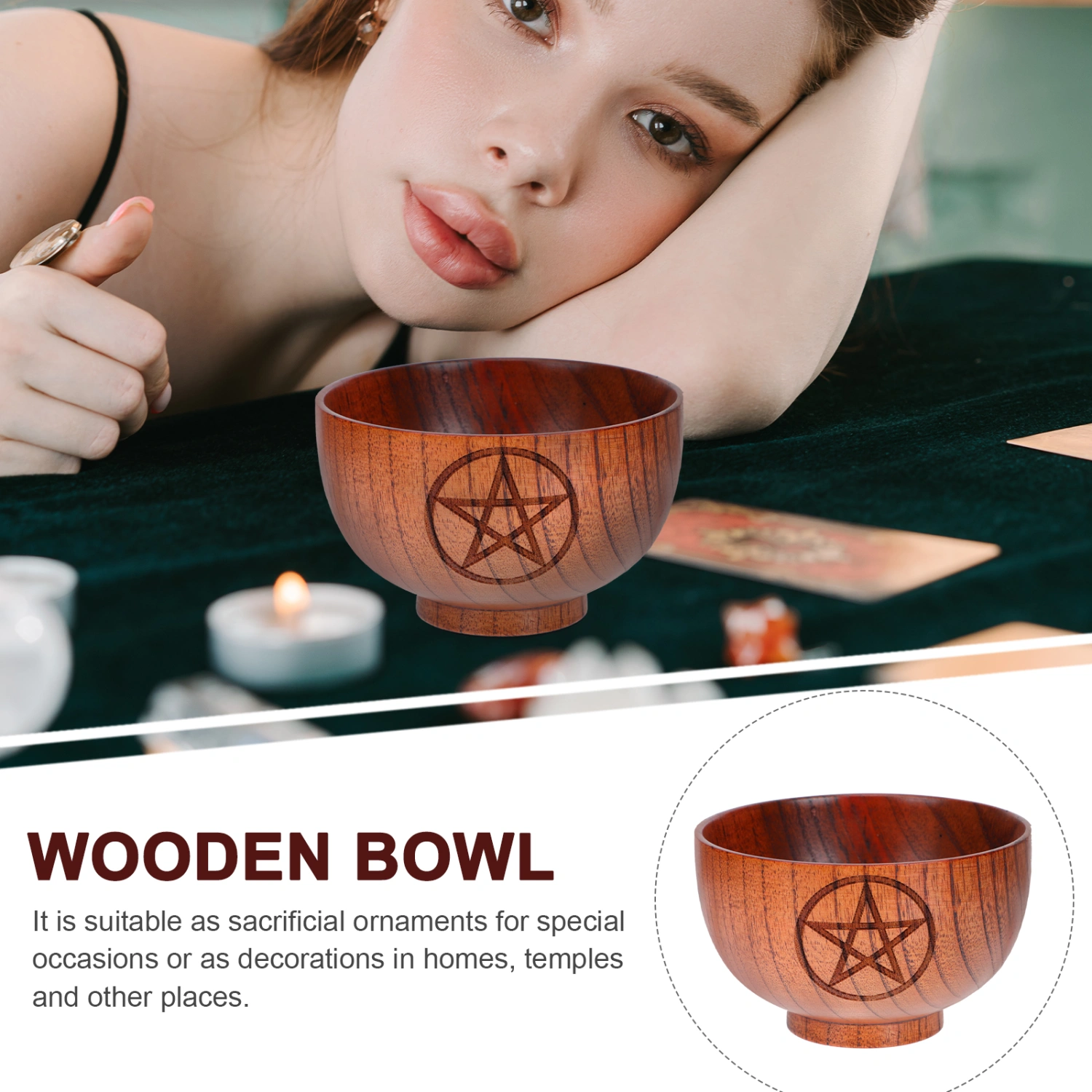 1pc Delicate Wooden Bowl Home Rice Bowl Decoration Simple Desktop Adornment