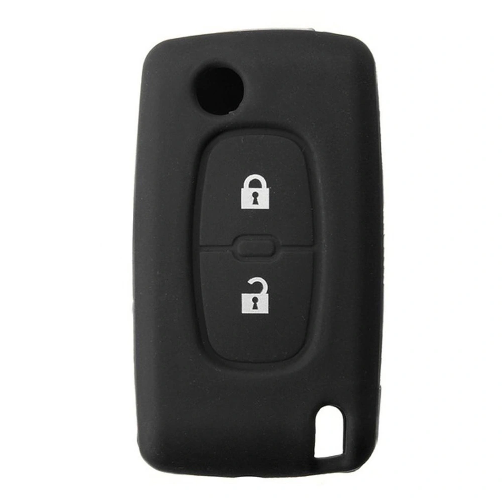 2 Button Car Accessories Silicone Key Case Cover for Peugeot 207 307 308 408 (Black)