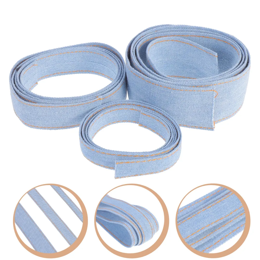 3pcs Yards Stitch Denim Ribbon Layering Cloth Fabric Jeans Bows Ribbon for DIY