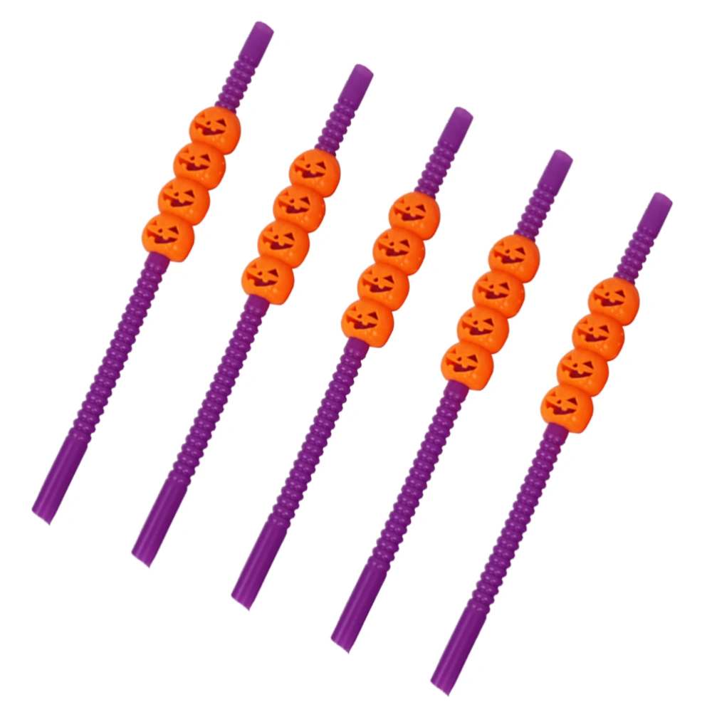 5pcs Plastic Pumpkin Straws Decorative Drinking Straws Table Decor Halloween Party Supplies Party Favors (Purple)