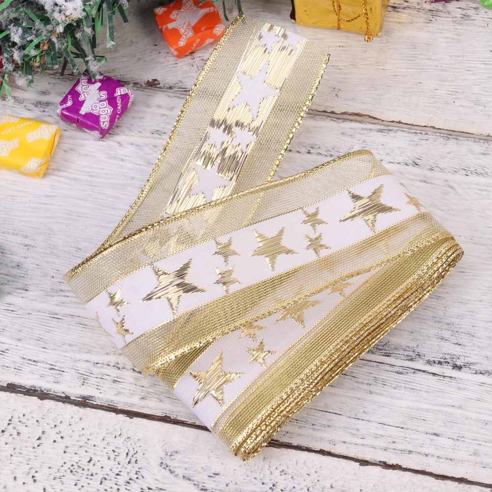 1 Roll 2 Yards Christmas Trim Ribbon Party Decoration Craft Ribbon Cake Gift Wrapping Tape Tree Ornament for New Year Wedding (Golden Star)