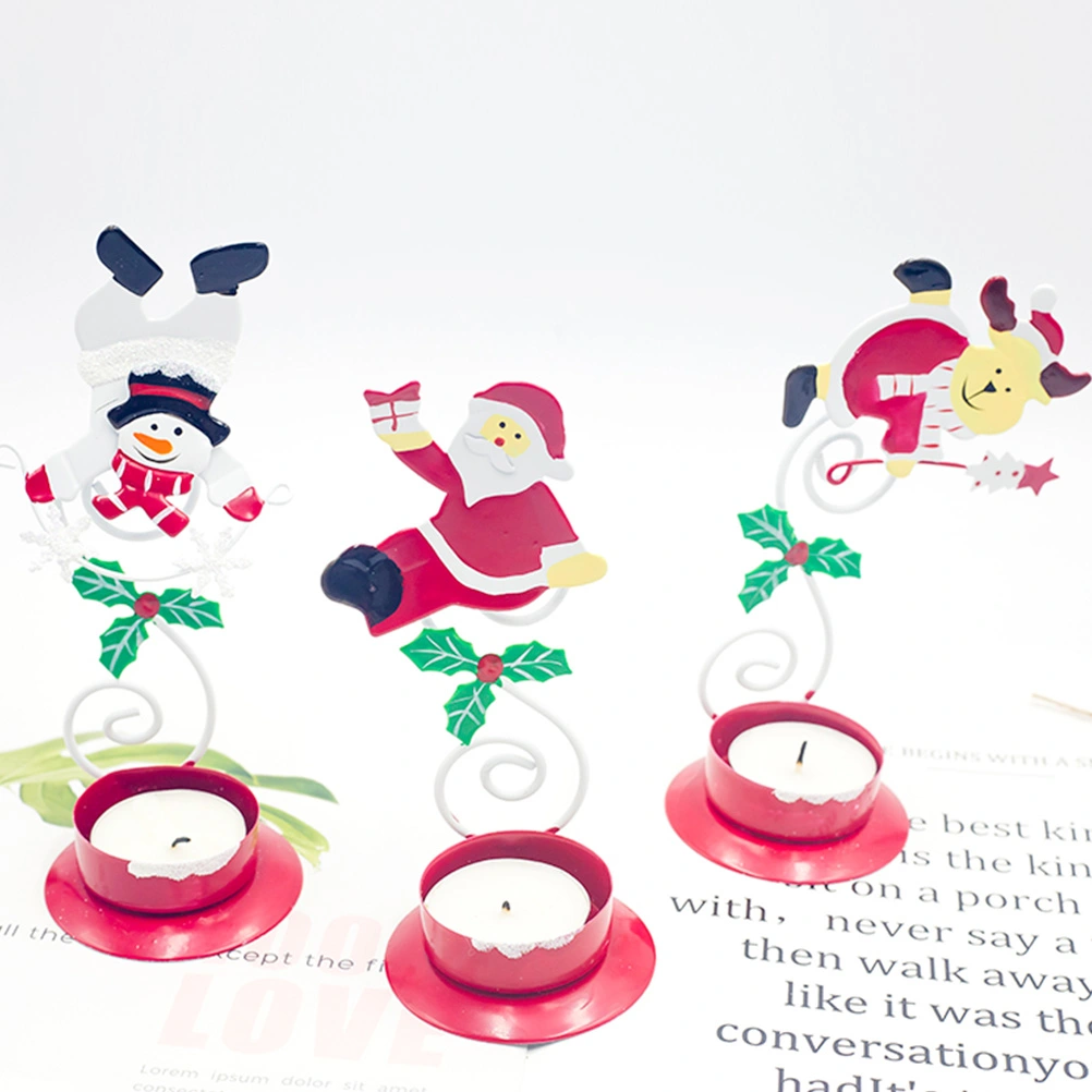 3pcs Christmas Painting Deer Snowman Santa Candleholder Party Supplies (1pc Deer, 1pc Snowman, 1pc Santa)