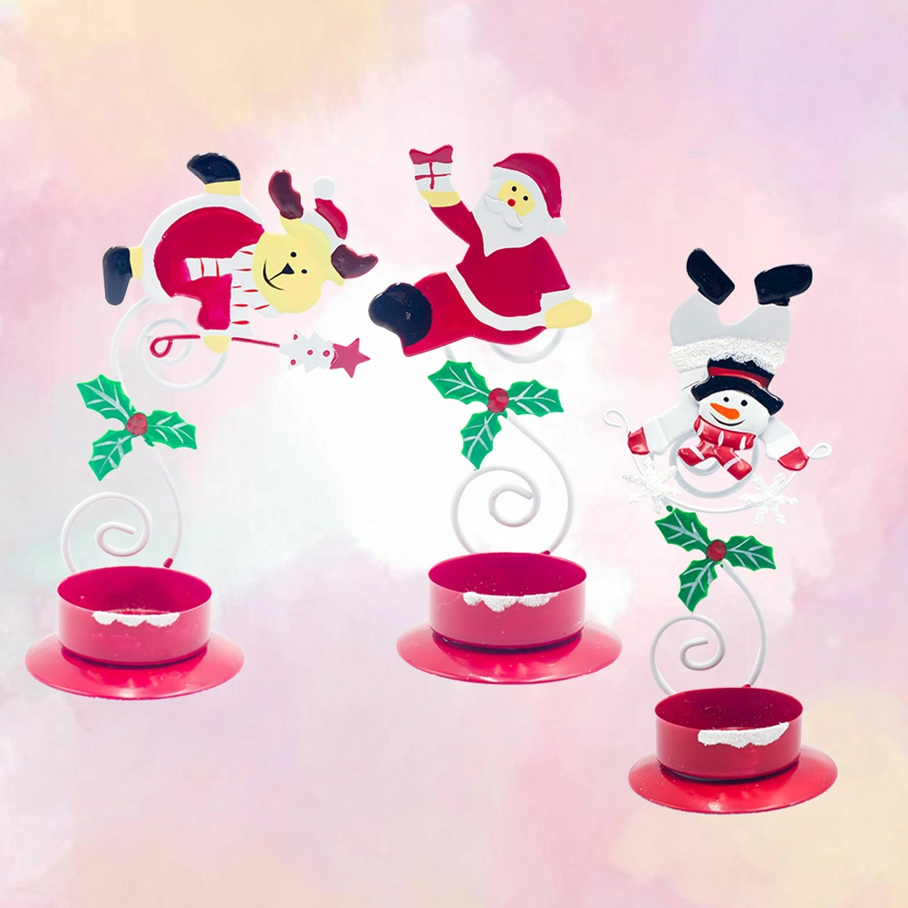 3pcs Christmas Painting Deer Snowman Santa Candleholder Party Supplies (1pc Deer, 1pc Snowman, 1pc Santa)