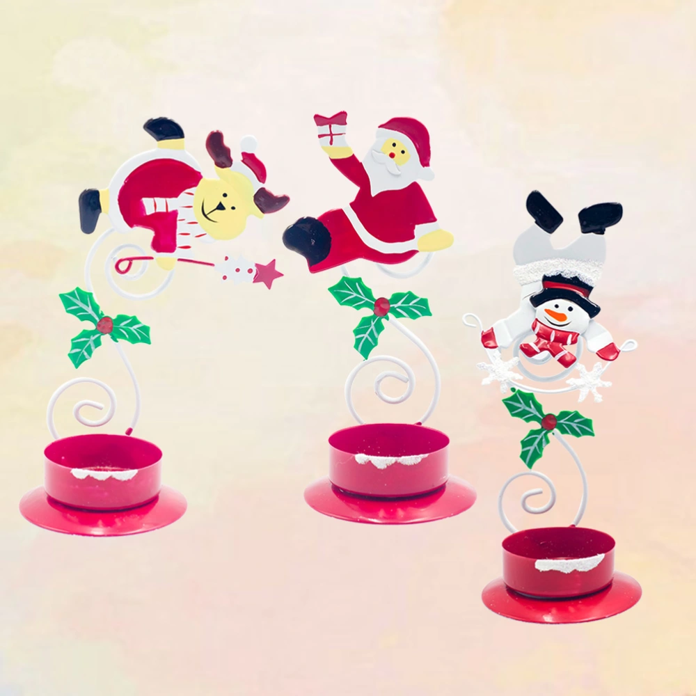 3pcs Christmas Painting Deer Snowman Santa Candleholder Party Supplies (1pc Deer, 1pc Snowman, 1pc Santa)