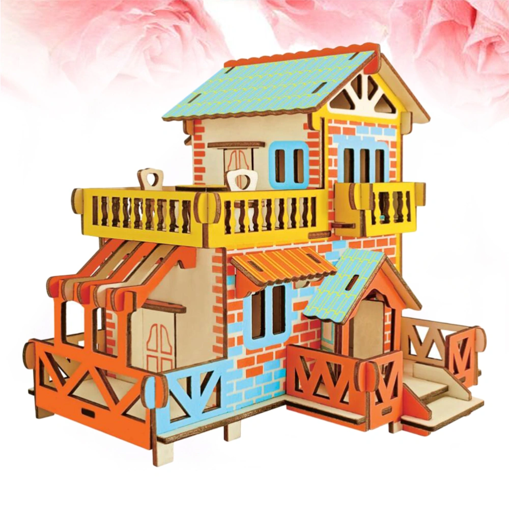 Country Cottage Shape Wooden Three Dimensional Puzzle Board Puzzle Toy for Entertainment