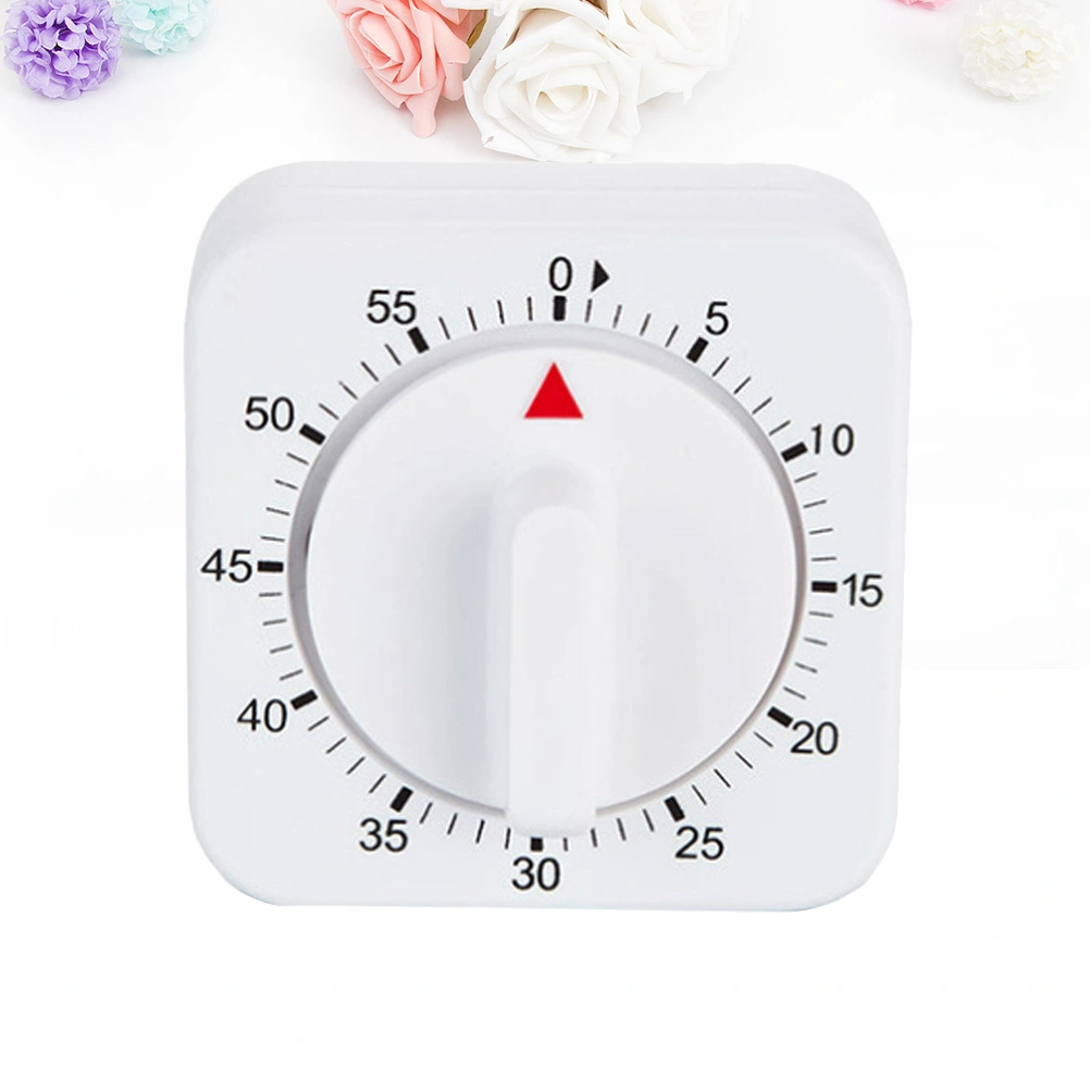Kittchen Square Mechanical 60 Minutes Timer Alarm Clock Kitchen Gadgets for Home Restaurant (White)