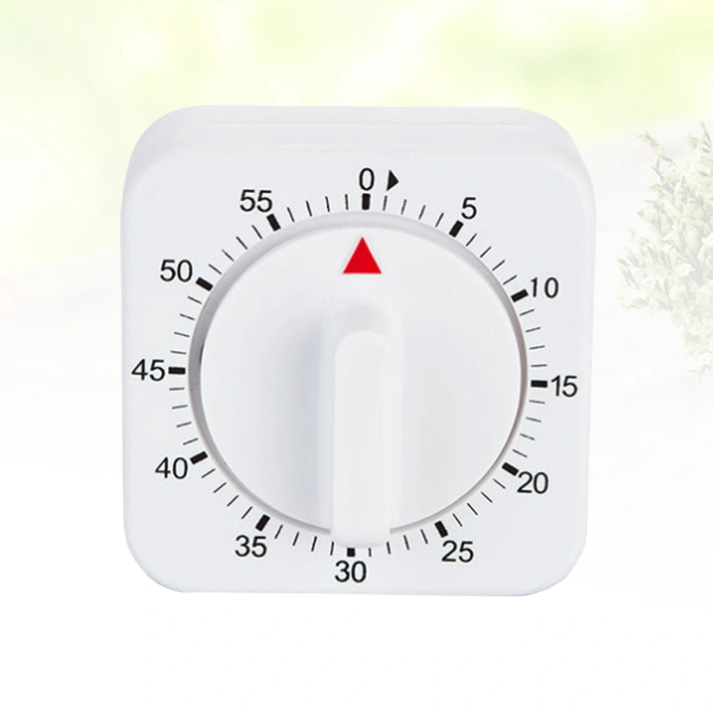 Kittchen Square Mechanical 60 Minutes Timer Alarm Clock Kitchen Gadgets for Home Restaurant (White)