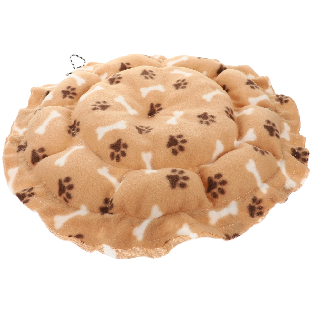 Fashion Round Pet Bed Footprint Pattern Thickened Bed Comfort Plush Pad Puppy Floor Mat Nest Winter Supplies (Beige Style)