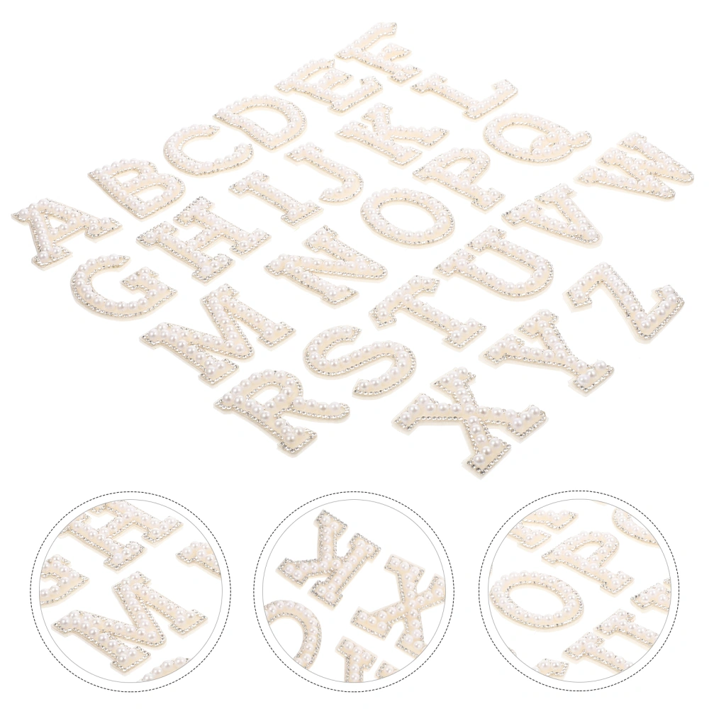 26Pcs Letter Patches Iron On Patches Decorative Alphabet Patches Pearl Design DIY Sewing Patches