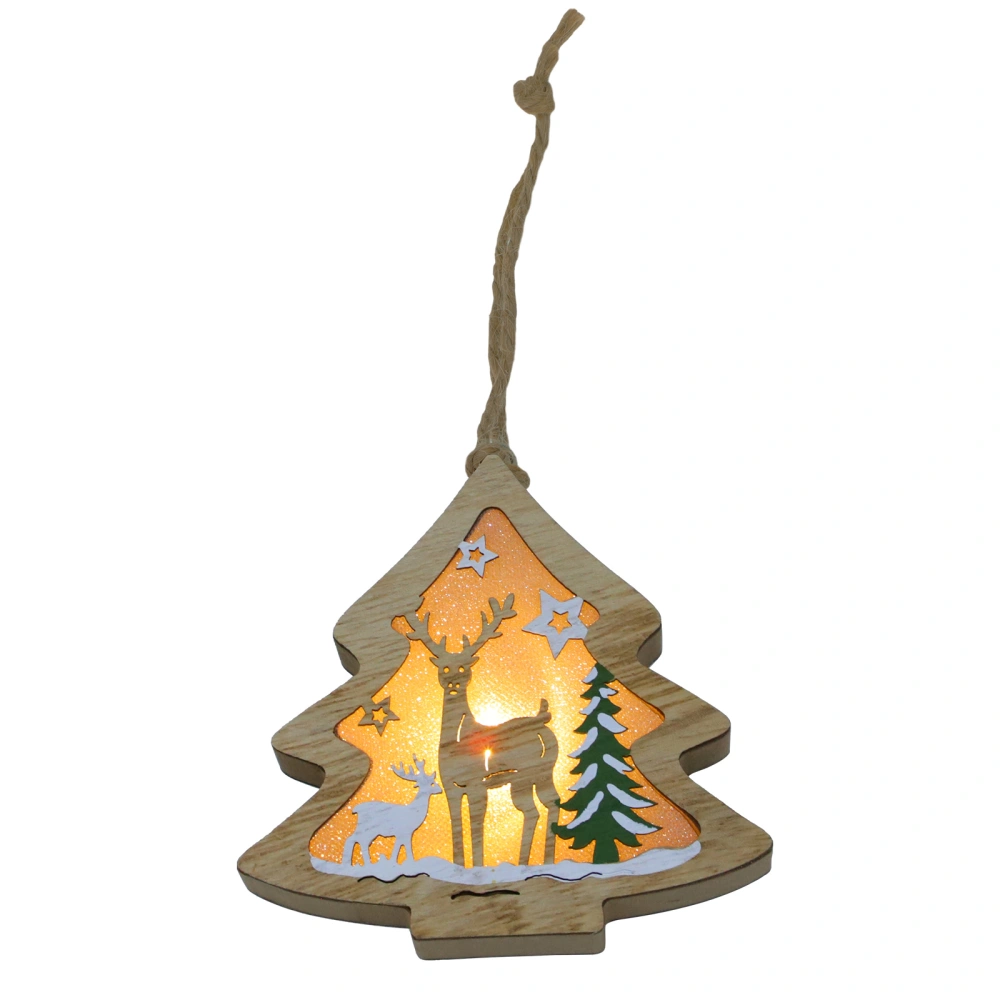 1Pc Christmas Themed Luminous Pendant Tree Hanging Light Chic Wooden Craft