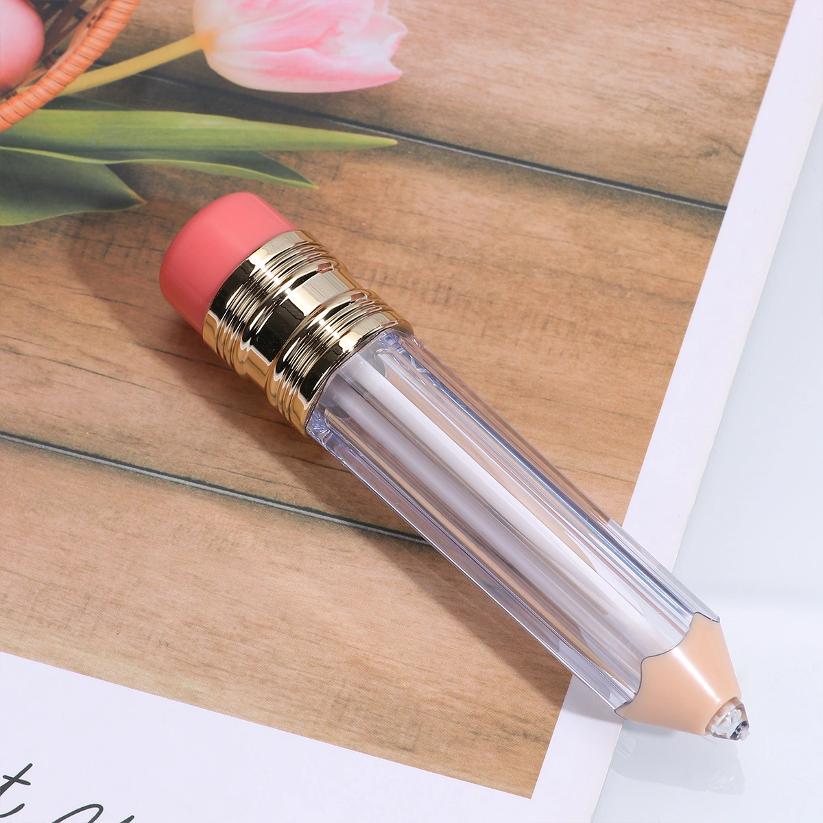 3Pcs Pencil Shape Lip Tube Lip Gloss Tube Lip Gloss Subpackaging Tube DIY Lip Color Container Empty Bottle (Transparent)