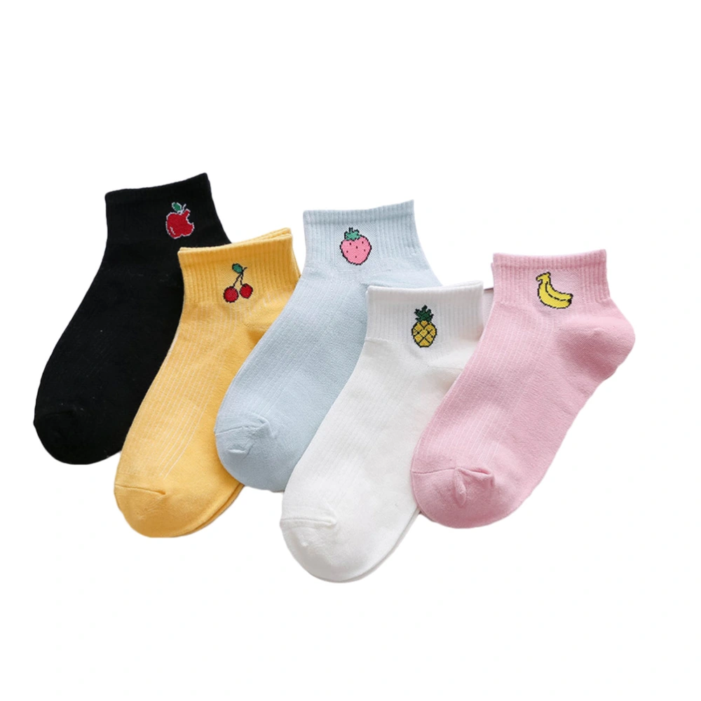 5 Pairs Cotton Socks Printed Women Ankle Socks Fashion Fruit Pattern Novelty Socks (2)