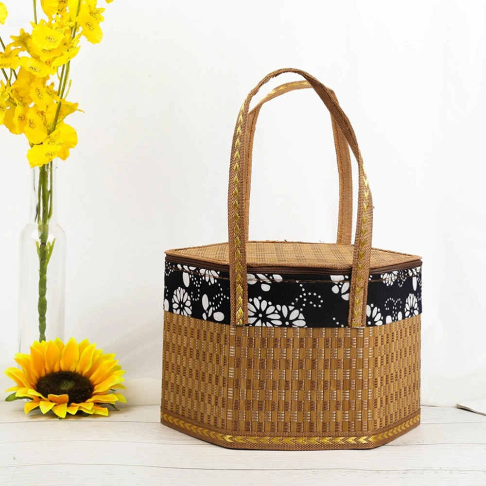 Bamboo Weaved Storage Basket Hexagonal Weaving Basket Mooncake Packaging Basket