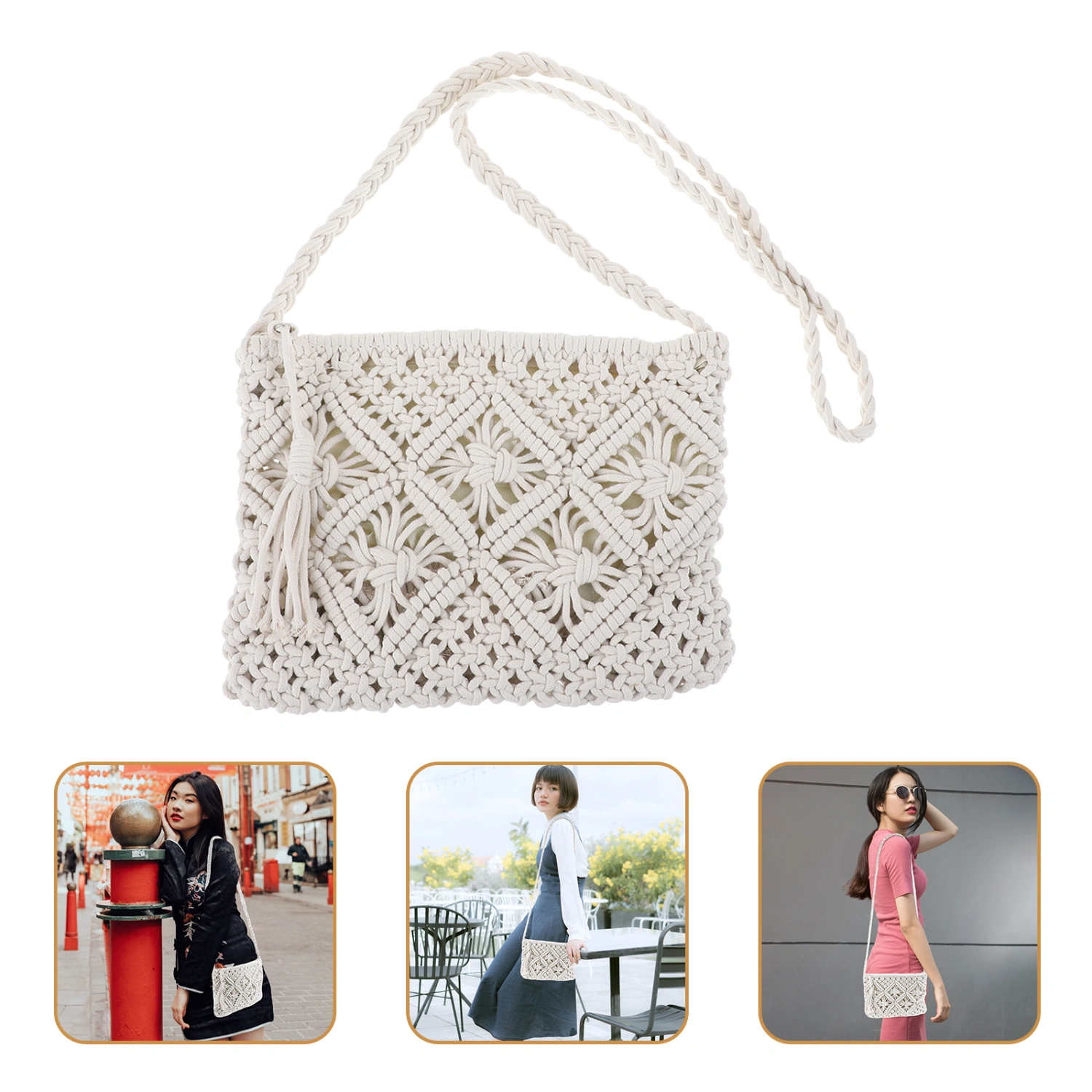 Vintage Style Beach Bag Cross Body Bag Storage Pouch for Women Girls Ladies