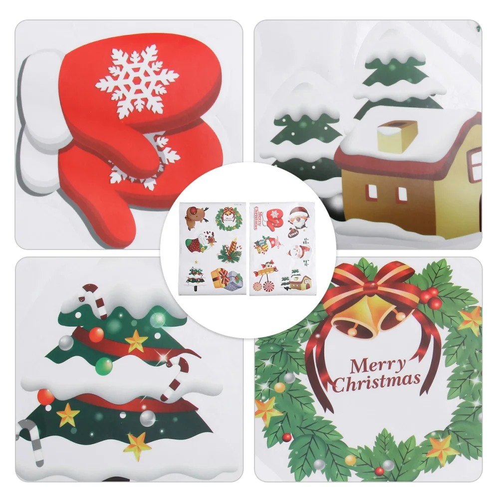 1Pc Christmas Showcase Decorative Sticker Lovely Background Stickers Glass Decor