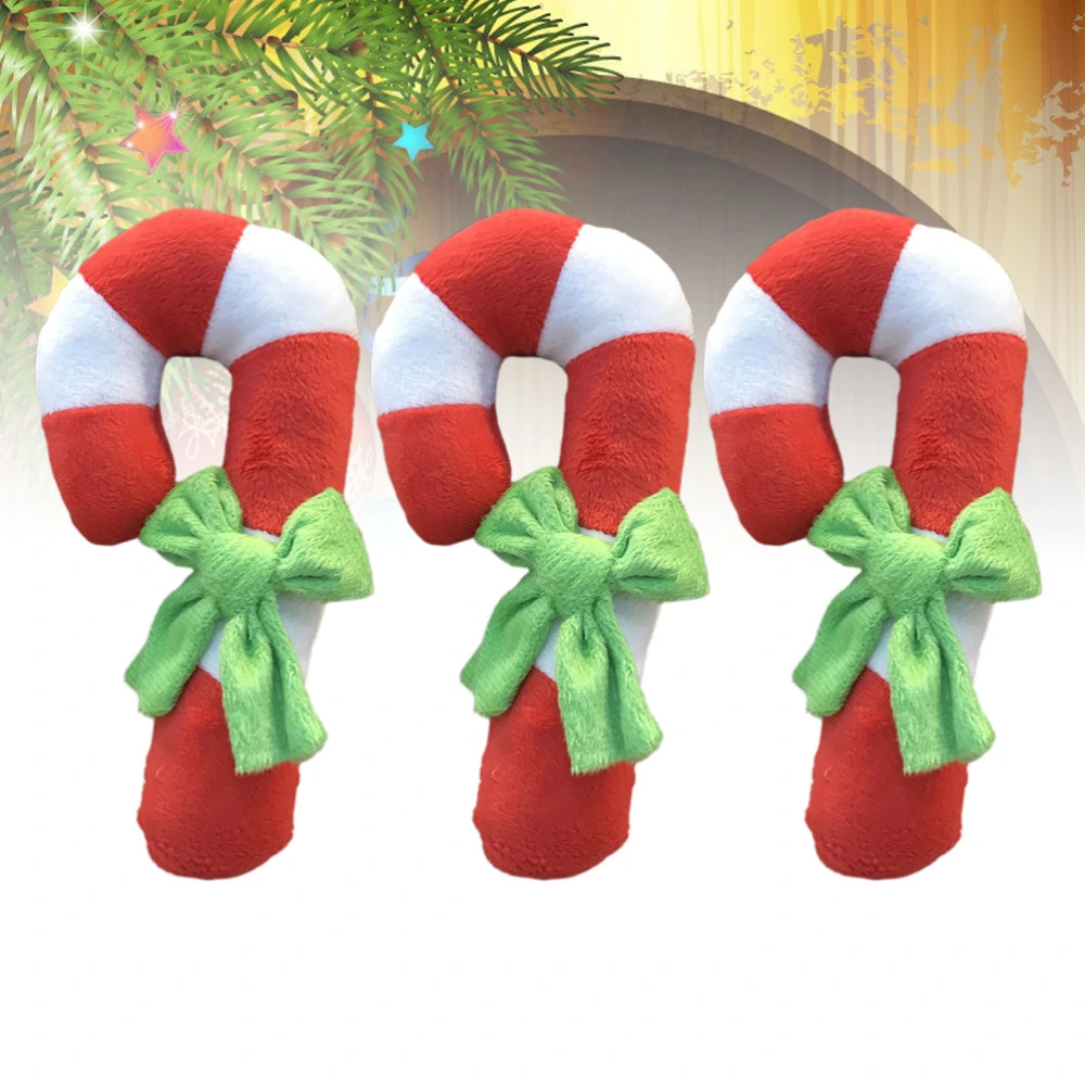 3pcs Christmas Dog Sound Toy Candy Cane Shape Dog Chewing Toys Pet Toys Supplies Dog Puppy Bite Toys for Home Shop (Random Color of Bow-knot)