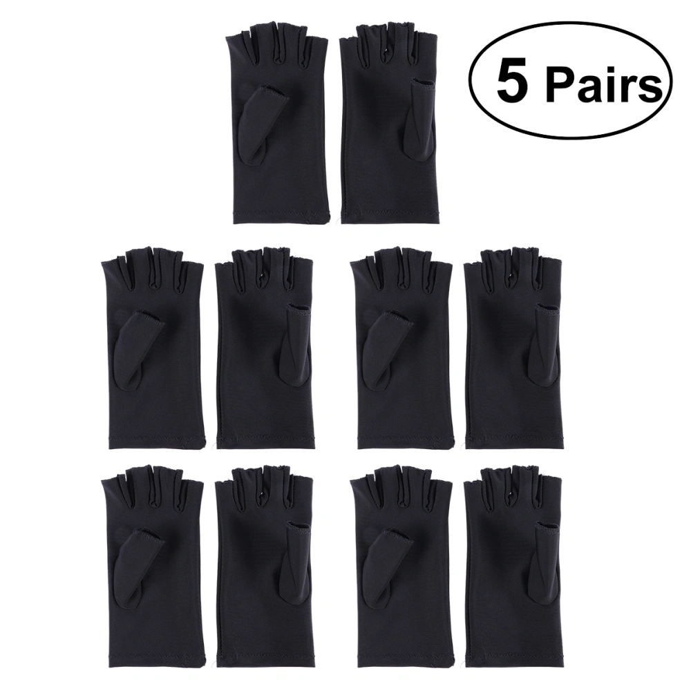 5 Pair UV Shield Gloves Nail Art Manicure Anti UV Glove Hand Protector for UV Light Lamp Radiatio (Black)