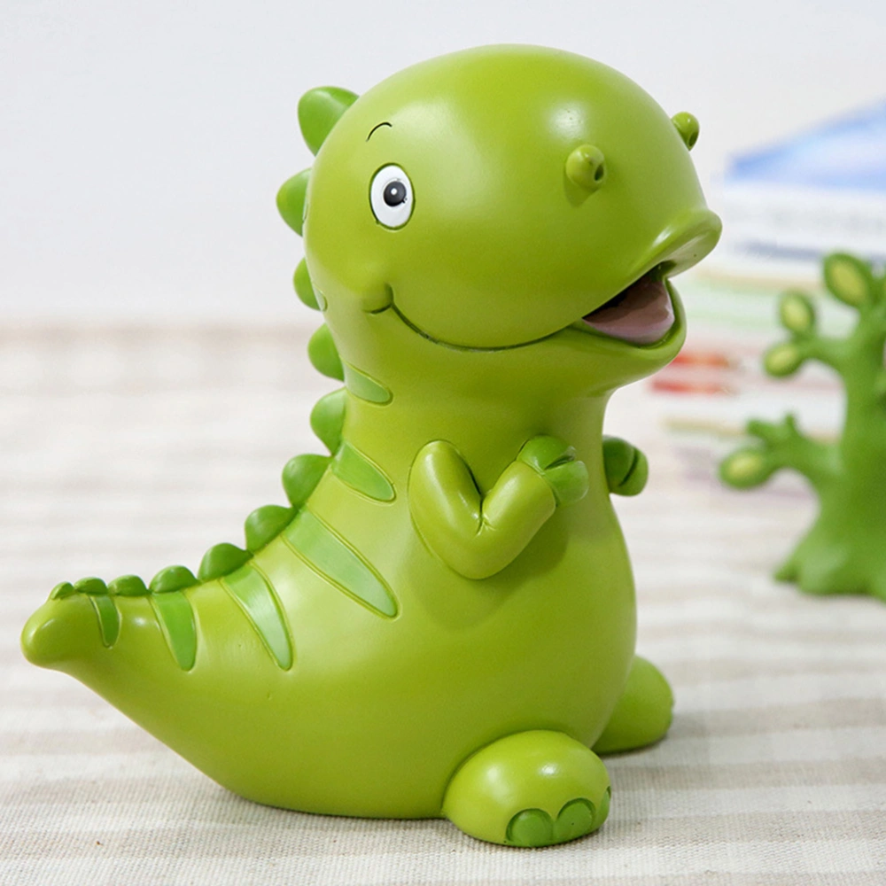 Cartoon Dinosaur Piggy Bank Resin Coin Storage Container for Home Desktop Decoration (Green, Small Size)