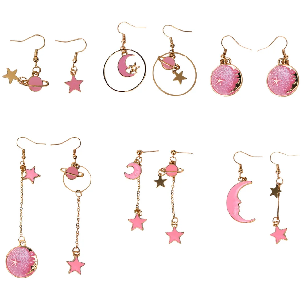 6 Pairs of Stars Shape Earrings Long Tassel Earring Fashion Ear Pendant for Women Pink Random Style