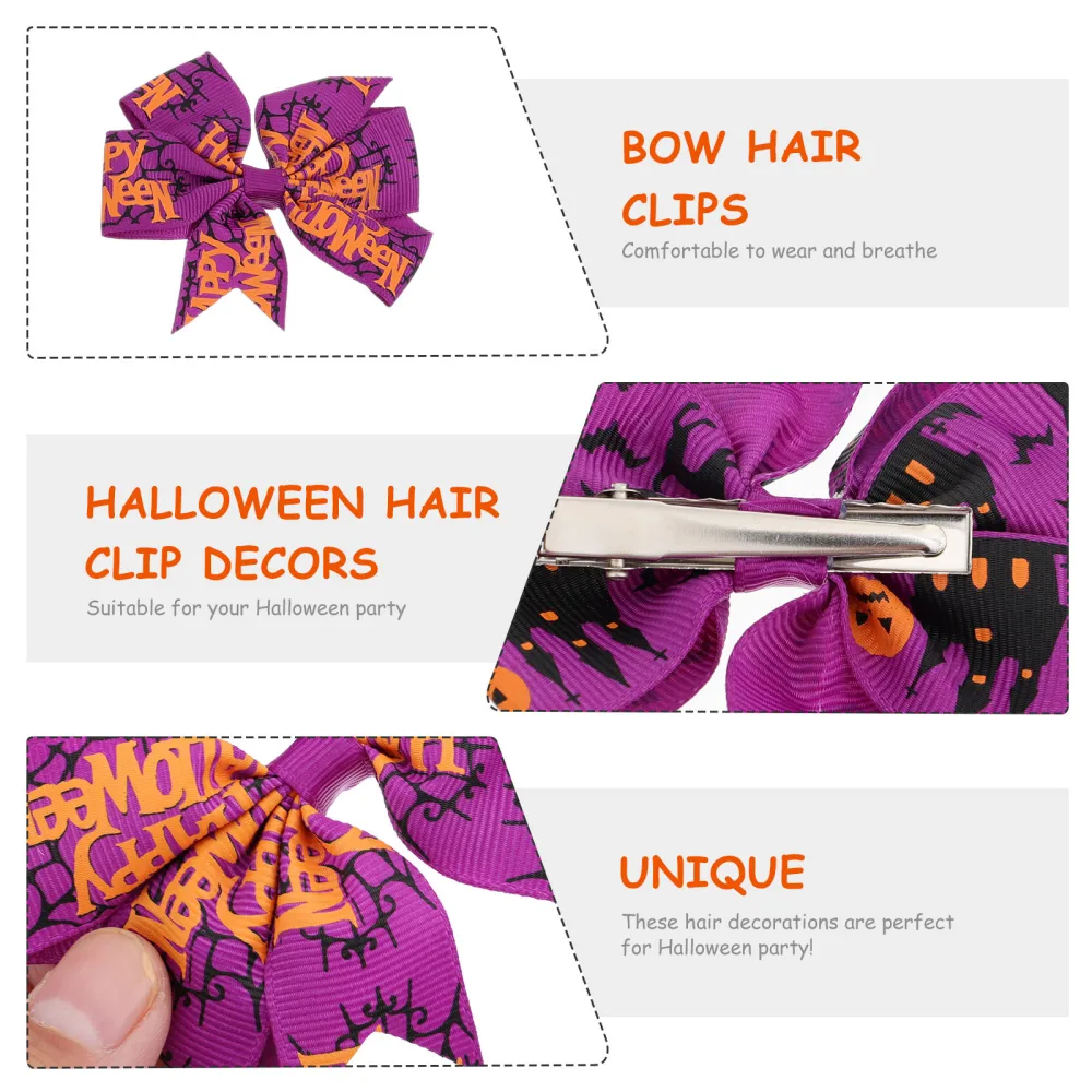 12pcs Classic Halloween Style Hair Clips Halloween Kids Bow Hairpin for Decor