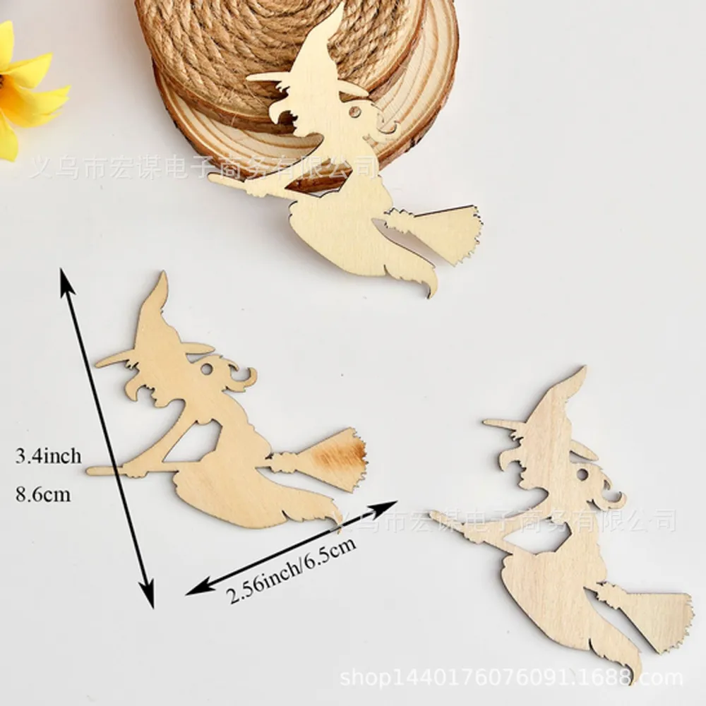 20pcs Halloween Elements Cutout DIY Halloween Blank Unfinished Wood Slices