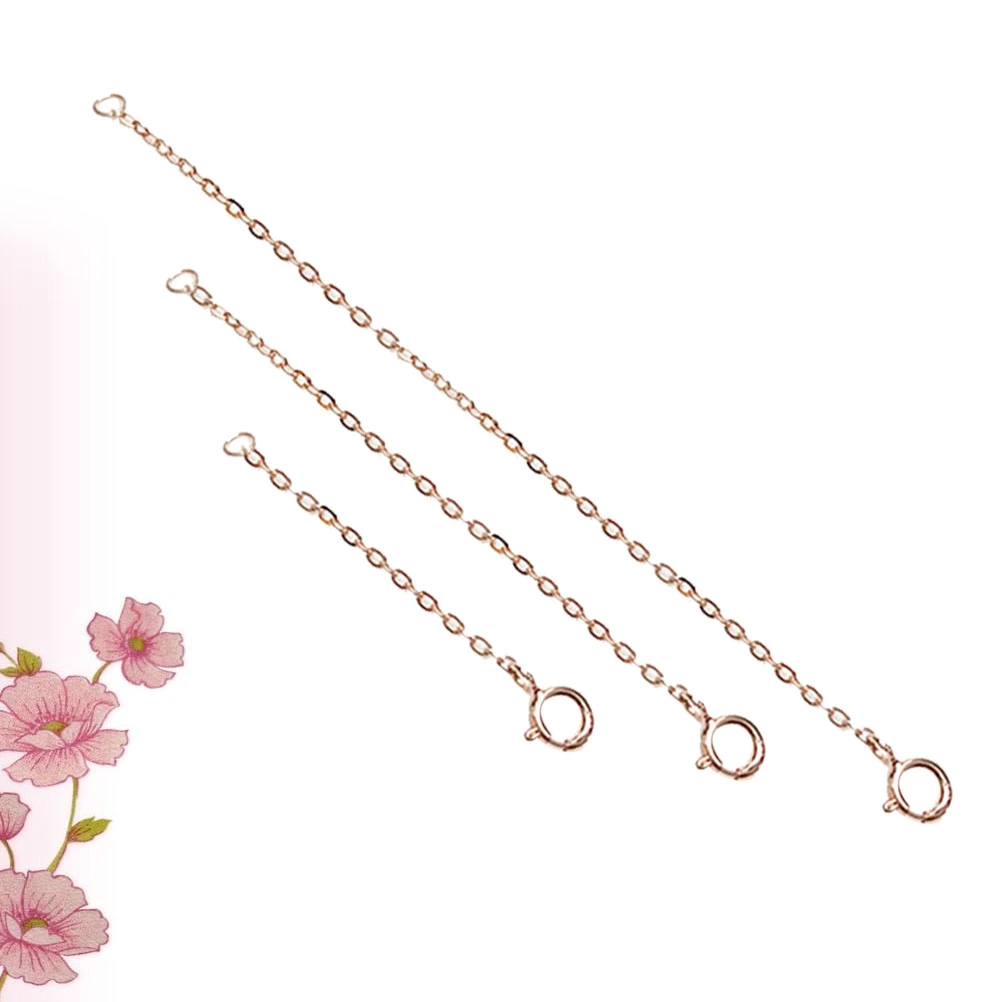 3pcs S925 Sterling Silver Extender Chain Adjustive DIY Extended Chains Jewelry Making Accessories for Necklace Bracelet (Rose Gold)