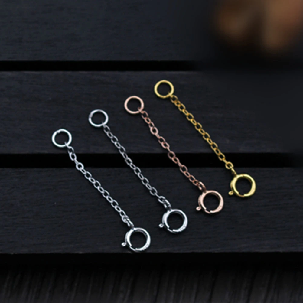 3pcs S925 Sterling Silver Extender Chain Adjustive DIY Extended Chains Jewelry Making Accessories for Necklace Bracelet (Rose Gold)