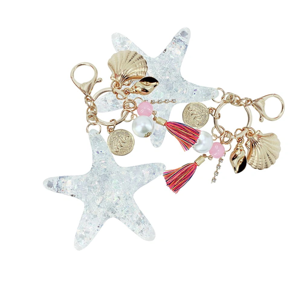 2Pcs Tassel Sea Star Keychain Unique Fashion Keyring Wallet Handbag Phone Bag Car Pendant Graduation Gift for Women