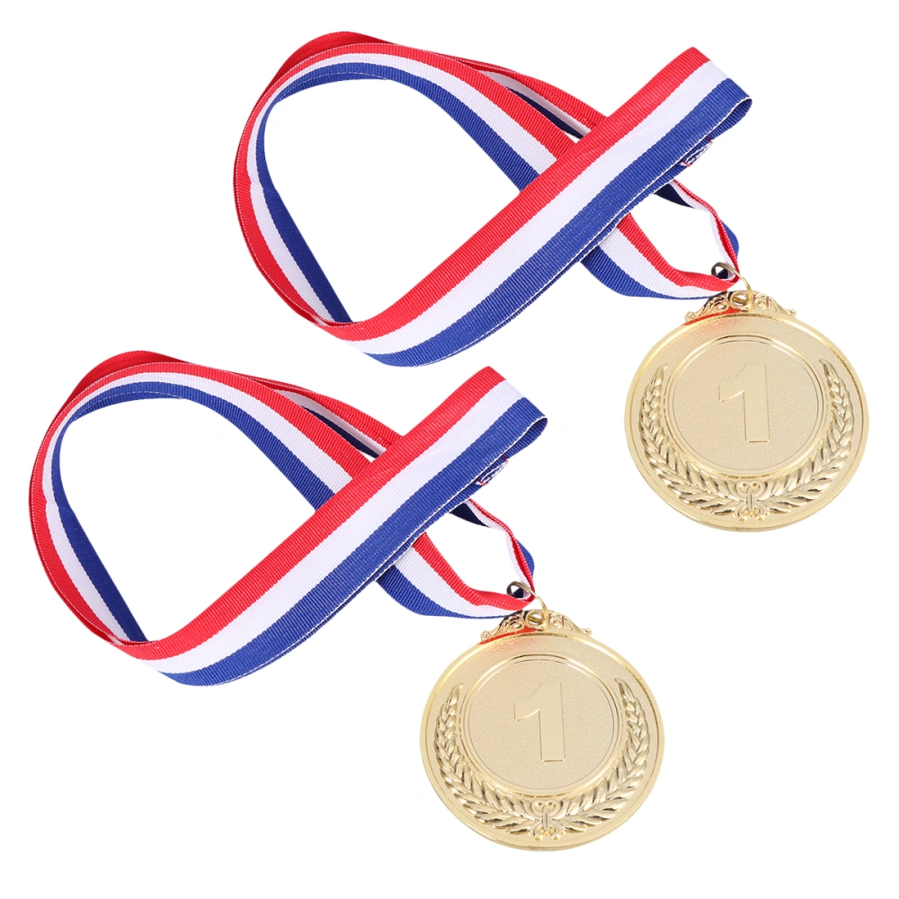 2pcs Metal Award Medals with Neck Ribbon Wheats Winner Medal for Sports Games Competition (Golden, the First Prize)