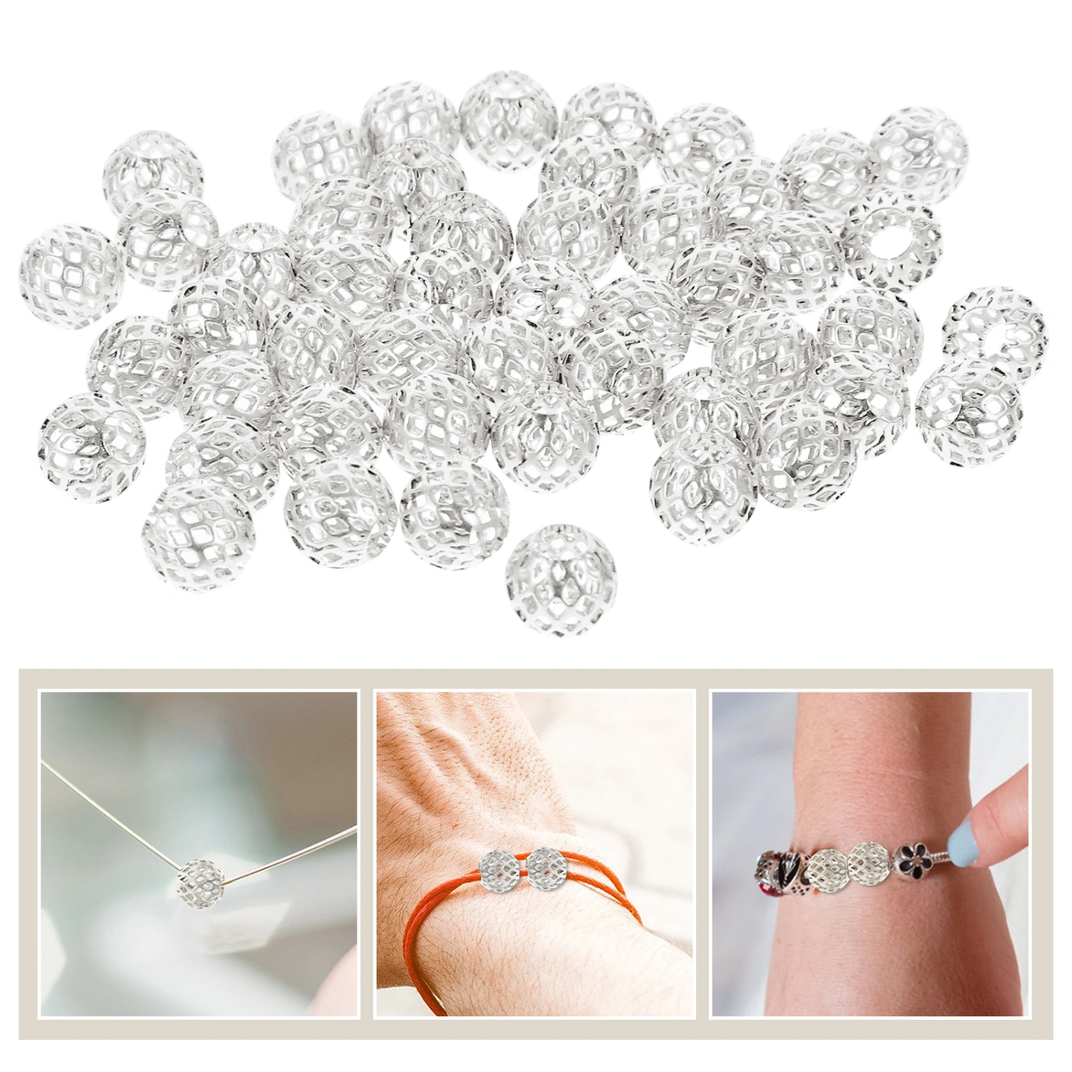  50pcs Hollow Design Beads for Jewelry Making Metal Bracelet Beads Bracelet Making Beads