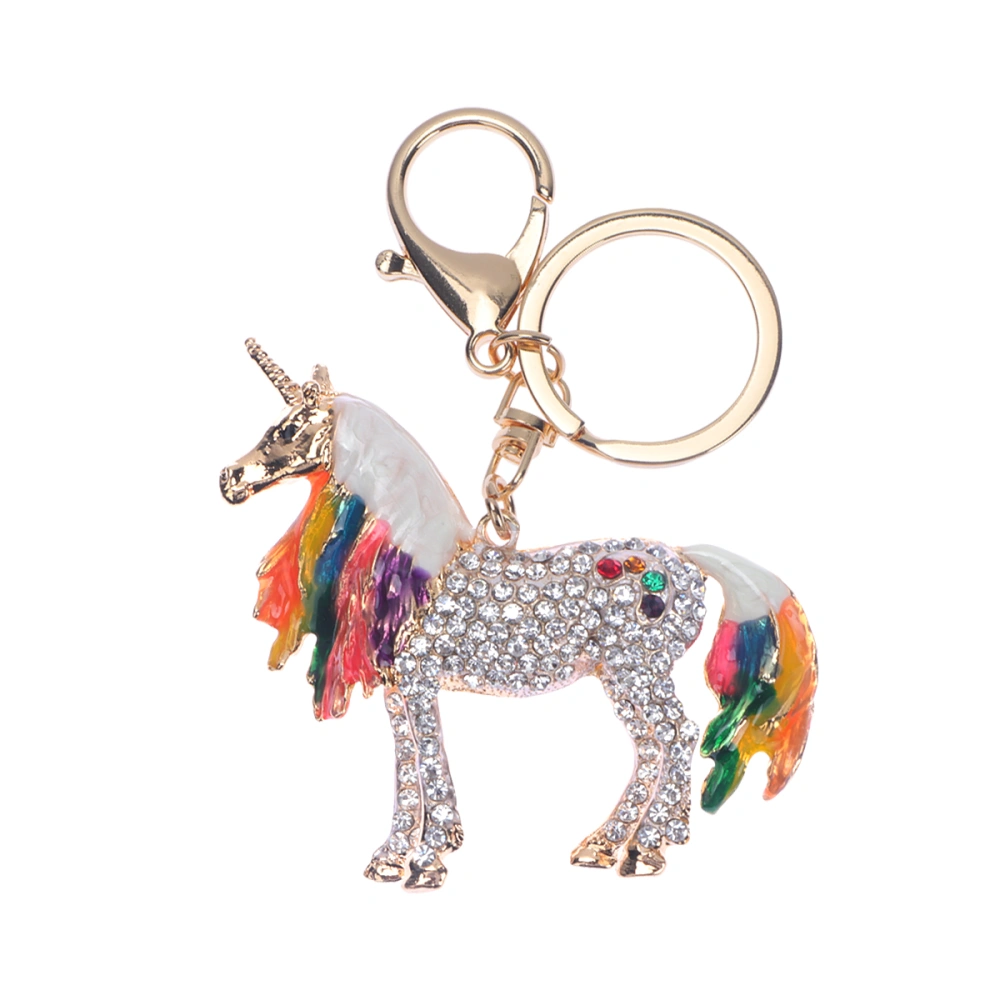 Zinc Alloy Keychain Drip Oil Unicorn Keyring Rhinestone Decoration Key Ring Pendant for Adults Children (Colorful)